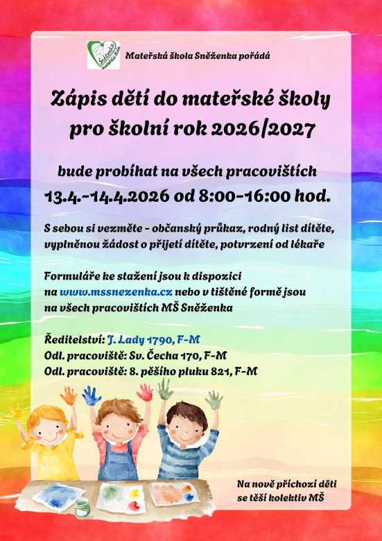 Zápis dětí do mateřské školy pro rok 2026/2027