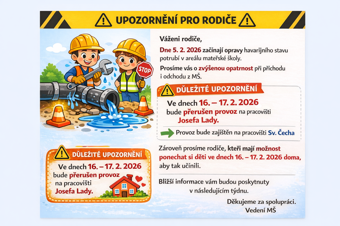 UPOZORNĚNÍ PRO RODIČE